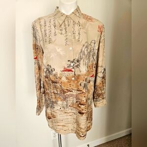 CHICO'S DESIGN 100% SILK Button Down Size 1